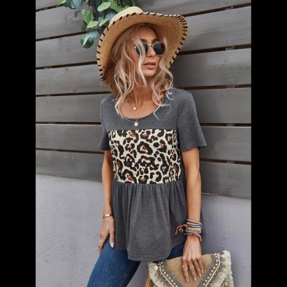 Gray Leopard Ruffle Top - Picture 2 of 6